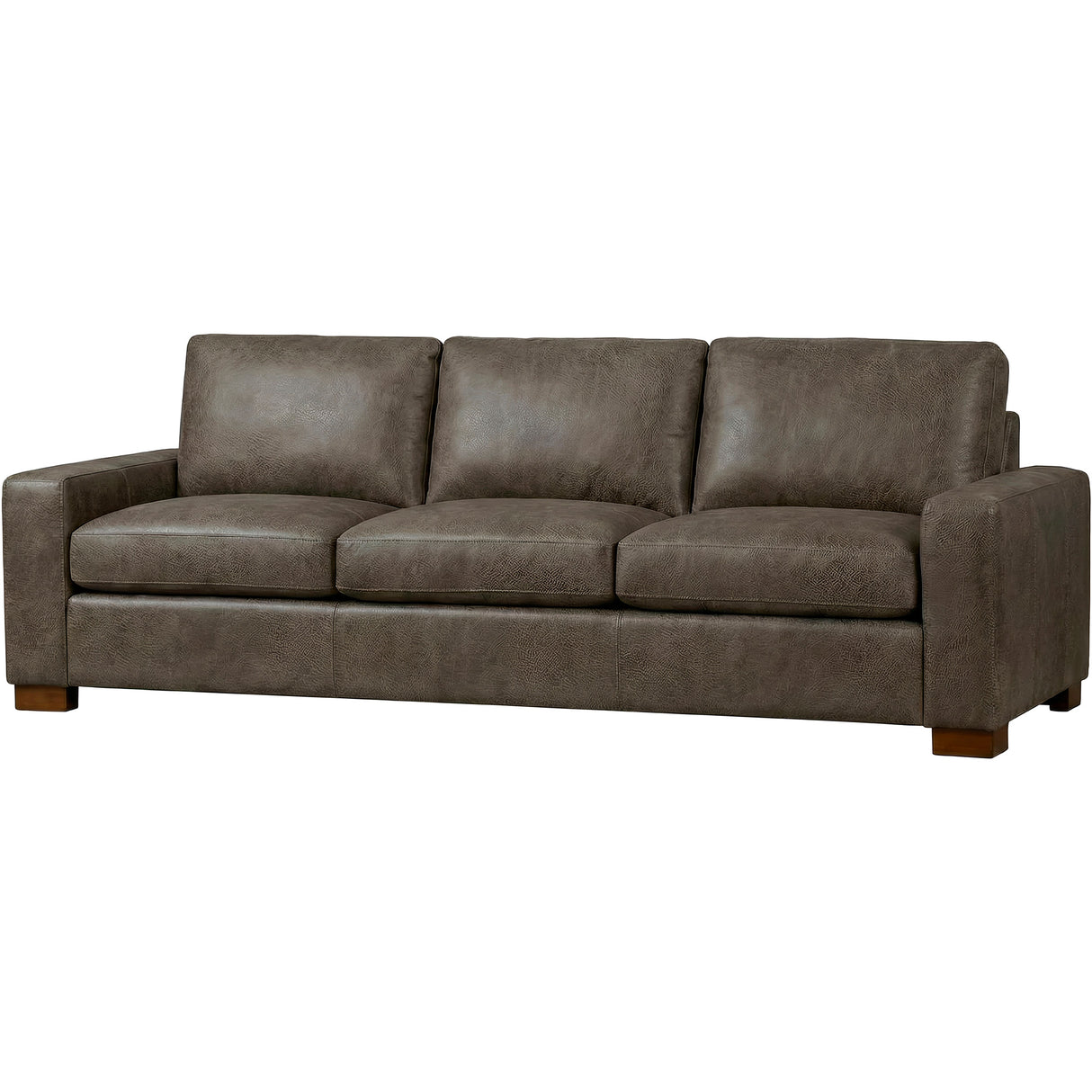 Front right view of Juno Gray Feather Blend Oversized Leather Sofa