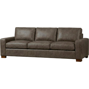 Front right view of Juno Gray Feather Blend Oversized Leather Sofa