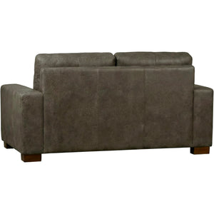 Back view of Juno Gray Feather Blend Leather Loveseat