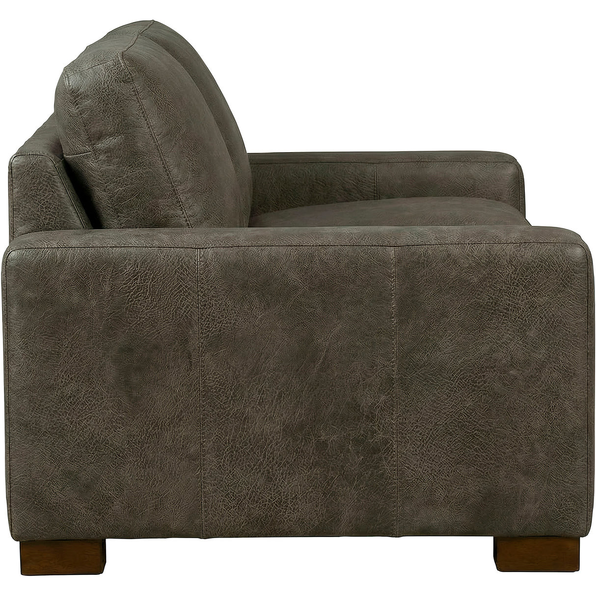 Side view of Juno Gray Feather Blend Leather Loveseat