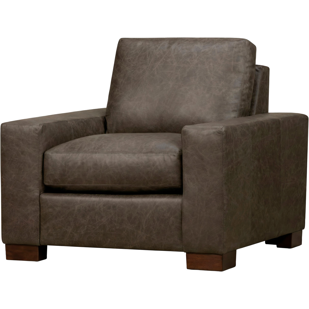 Front right view of Juno Gray Feather Blend Leather Chair