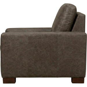 Side view of Juno Gray Feather Blend Leather Chair