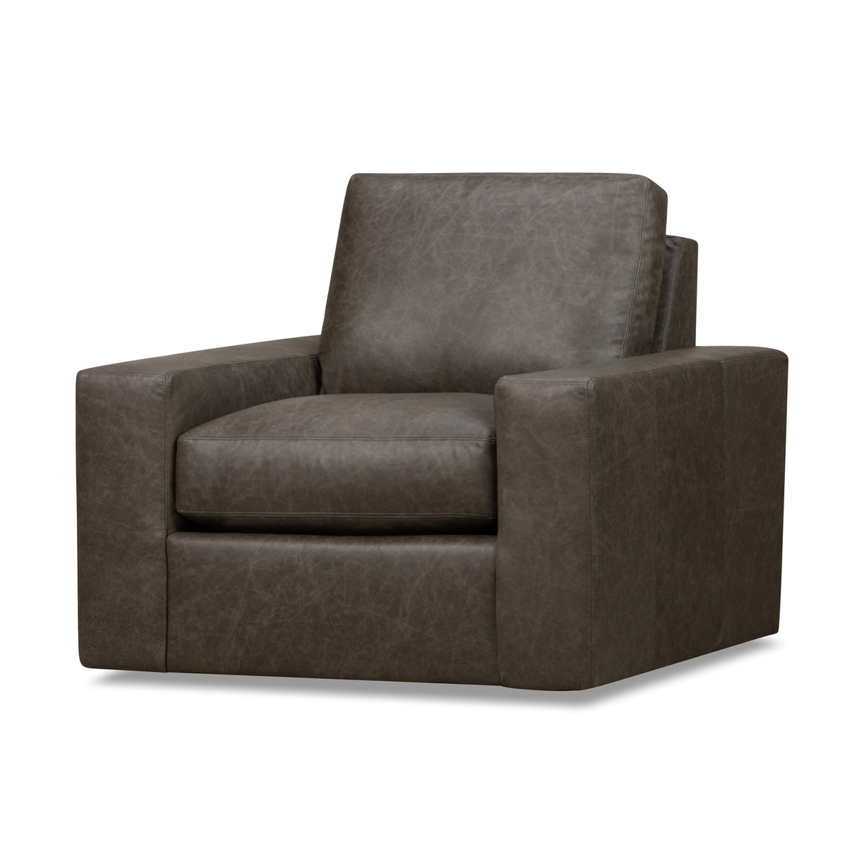 Front right view of Juno Gray Feather Blend Leather Swivel Chair