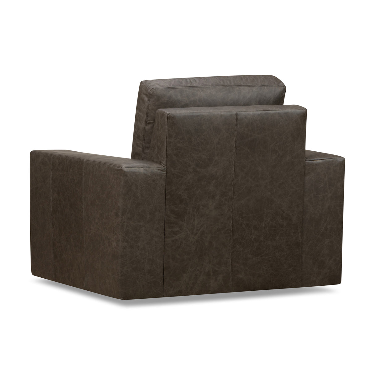 Back view of Juno Gray Feather Blend Leather Swivel Chair