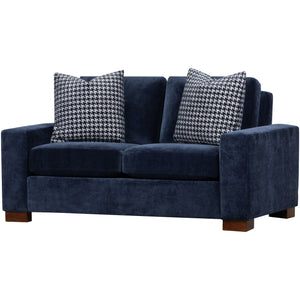 Front right view of Juno Ink Feather Blend Loveseat