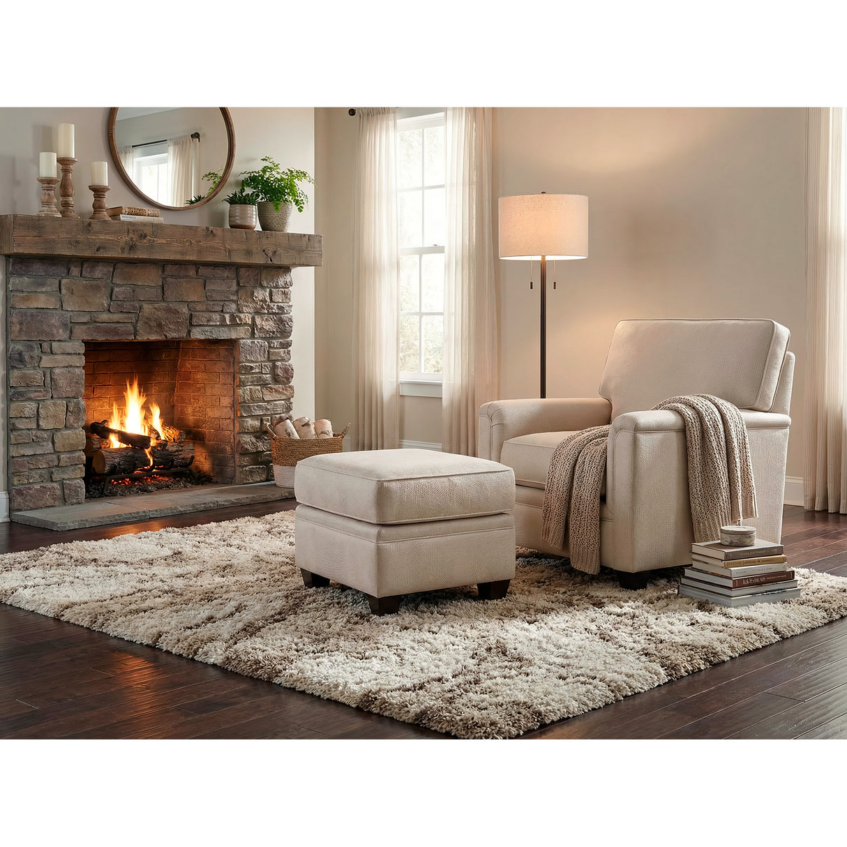 A room setting featuring Warren Twine Feather Blend Ottoman