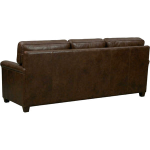 Back view of Warren Chocolate Feather Blend Leather Nail Head Sofa