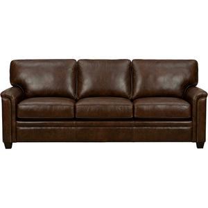 Warren Chocolate Feather Blend Leather Nail Head Sofa QK1104315