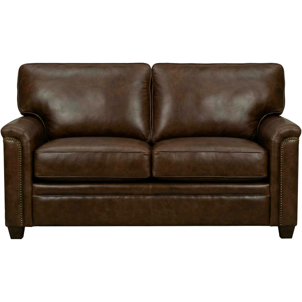 Warren Chocolate Feather Blend Leather Nail Head Loveseat QK1104316