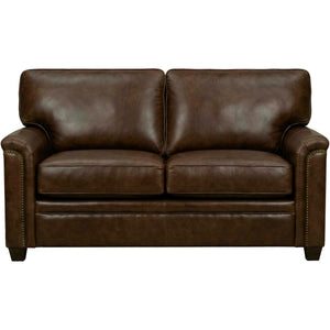 Warren Chocolate Feather Blend Leather Nail Head Loveseat QK1104316