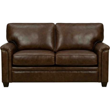 Warren Chocolate Feather Blend Leather Nail Head Loveseat QK1104316