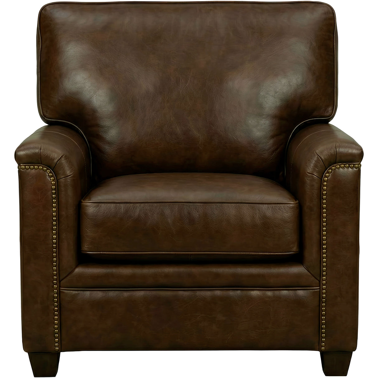 Warren Chocolate Feather Blend Leather Nail Head Chair QK1104317
