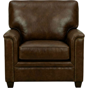 Warren Chocolate Feather Blend Leather Nail Head Chair QK1104317