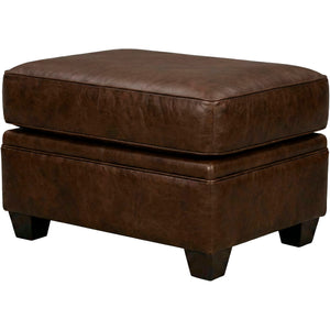 Front right view of Warren Chocolate Feather Blend Leather Ottoman