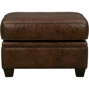 Back view of Warren Chocolate Feather Blend Leather Ottoman