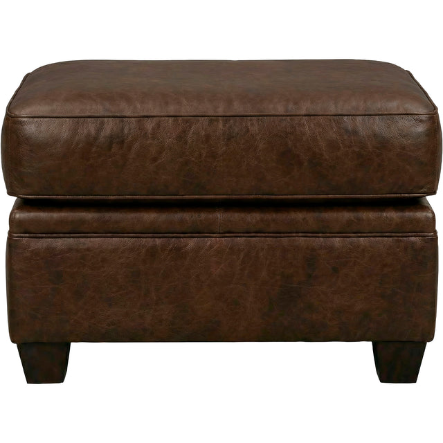 Warren Chocolate Feather Blend Leather Ottoman QK1104318