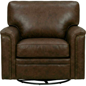 Warren Chocolate Feather Blend Leather Nail Head Swivel Chair QK1104319