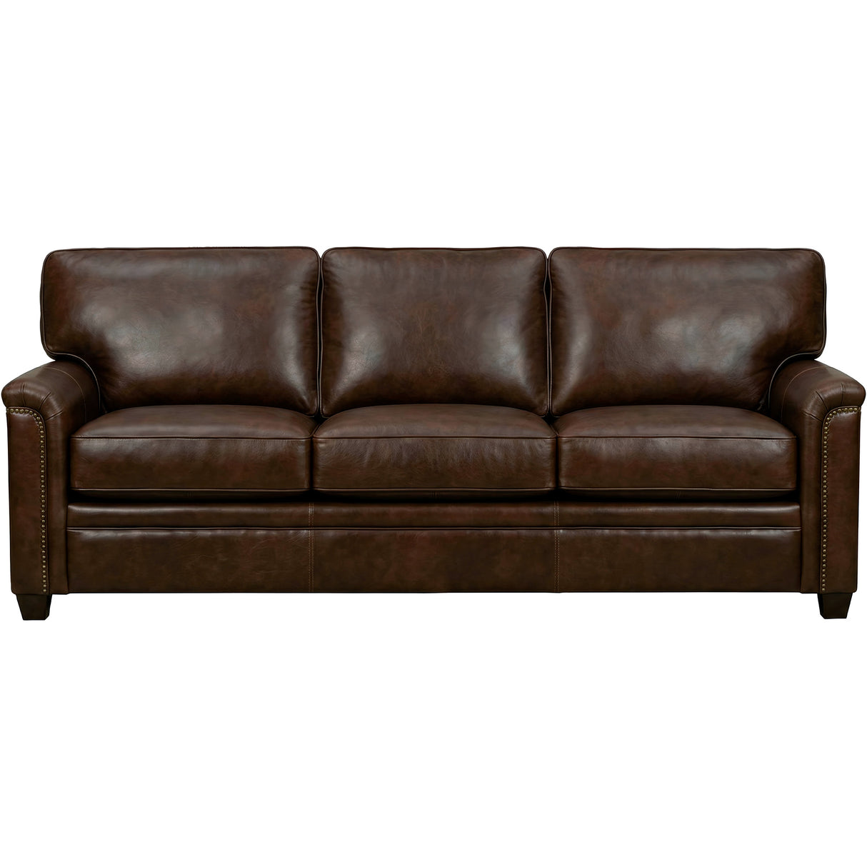 Warren Chocolate Feather Blend Leather Nail Head Queen Sofa Sleeper QK1104320