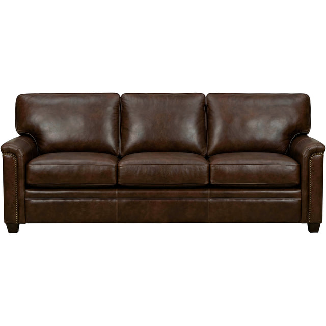 Warren Chocolate Feather Blend Leather Nail Head Queen Sofa Sleeper QK1104320
