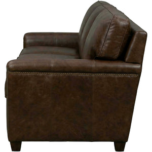 Side view of Warren Chocolate Feather Blend Leather Nail Head Queen Sofa Sleeper