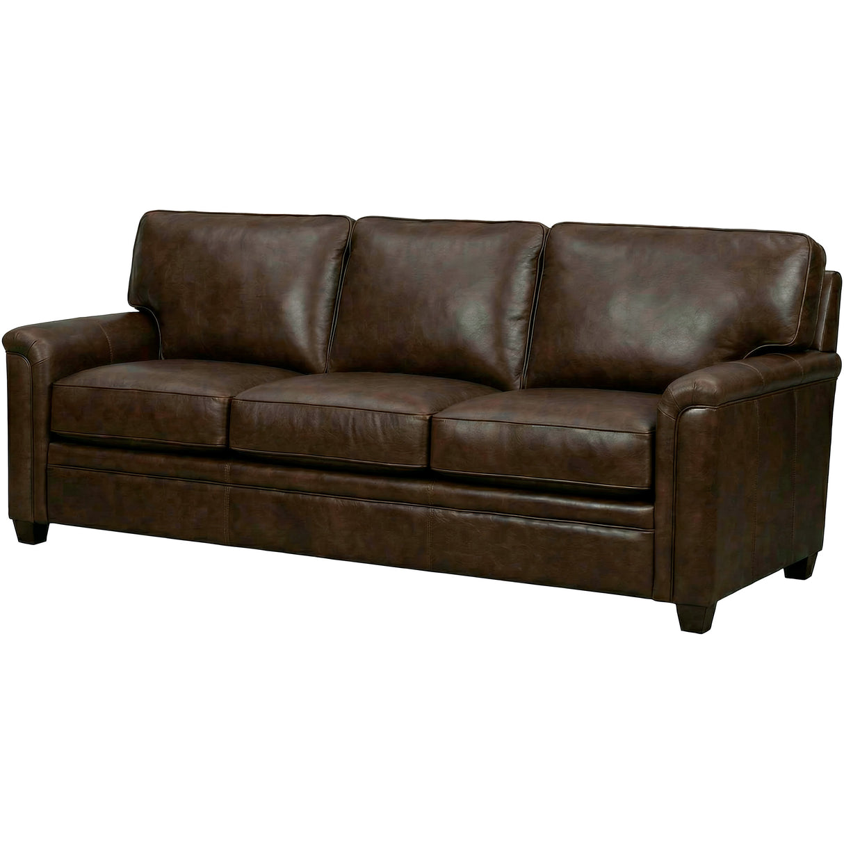 Front right view of Warren Chocolate Feather Blend Leather Sofa