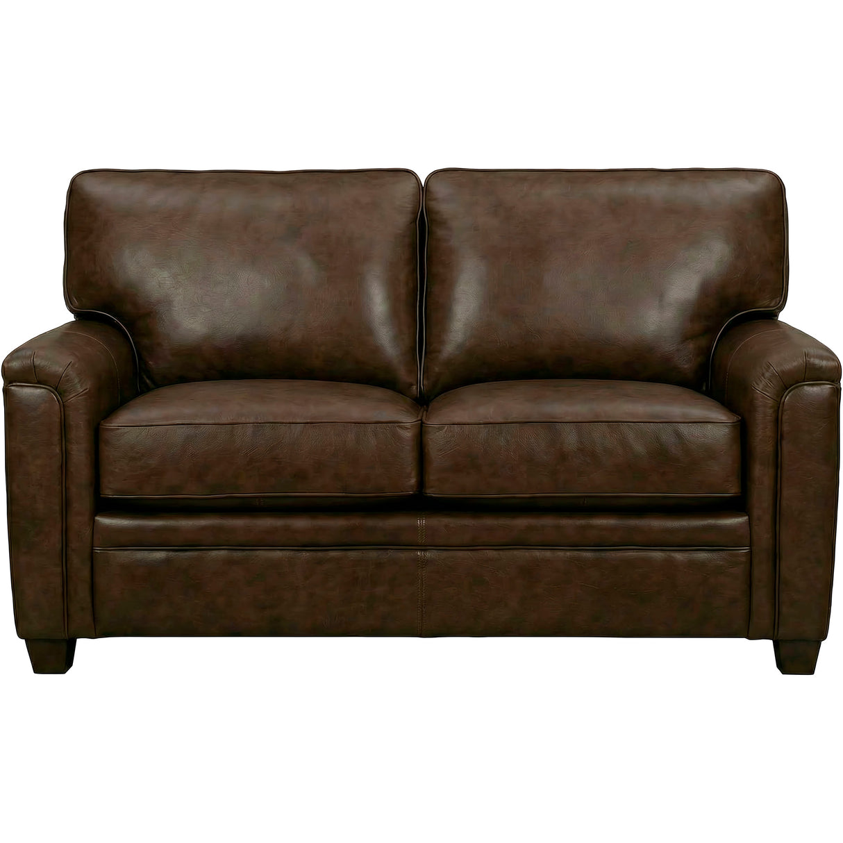 Warren Chocolate Feather Blend Leather Loveseat QK1104334