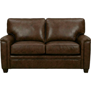 Warren Chocolate Feather Blend Leather Loveseat QK1104334