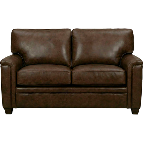 Warren Chocolate Feather Blend Leather Loveseat QK1104334