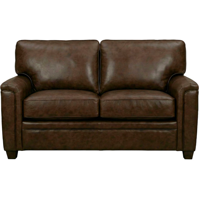 Warren Chocolate Feather Blend Leather Loveseat QK1104334