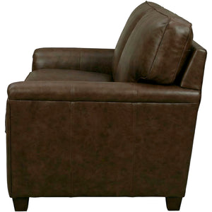 Side view of Warren Chocolate Feather Blend Leather Loveseat