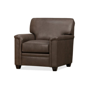 Front right view of Warren Chocolate Feather Blend Leather Chair
