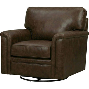 Front right view of Warren Chocolate Feather Blend Leather Swivel Chair