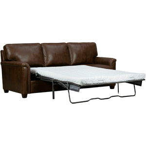 Detail view of Warren Chocolate Feather Blend Leather Queen Sofa Sleeper