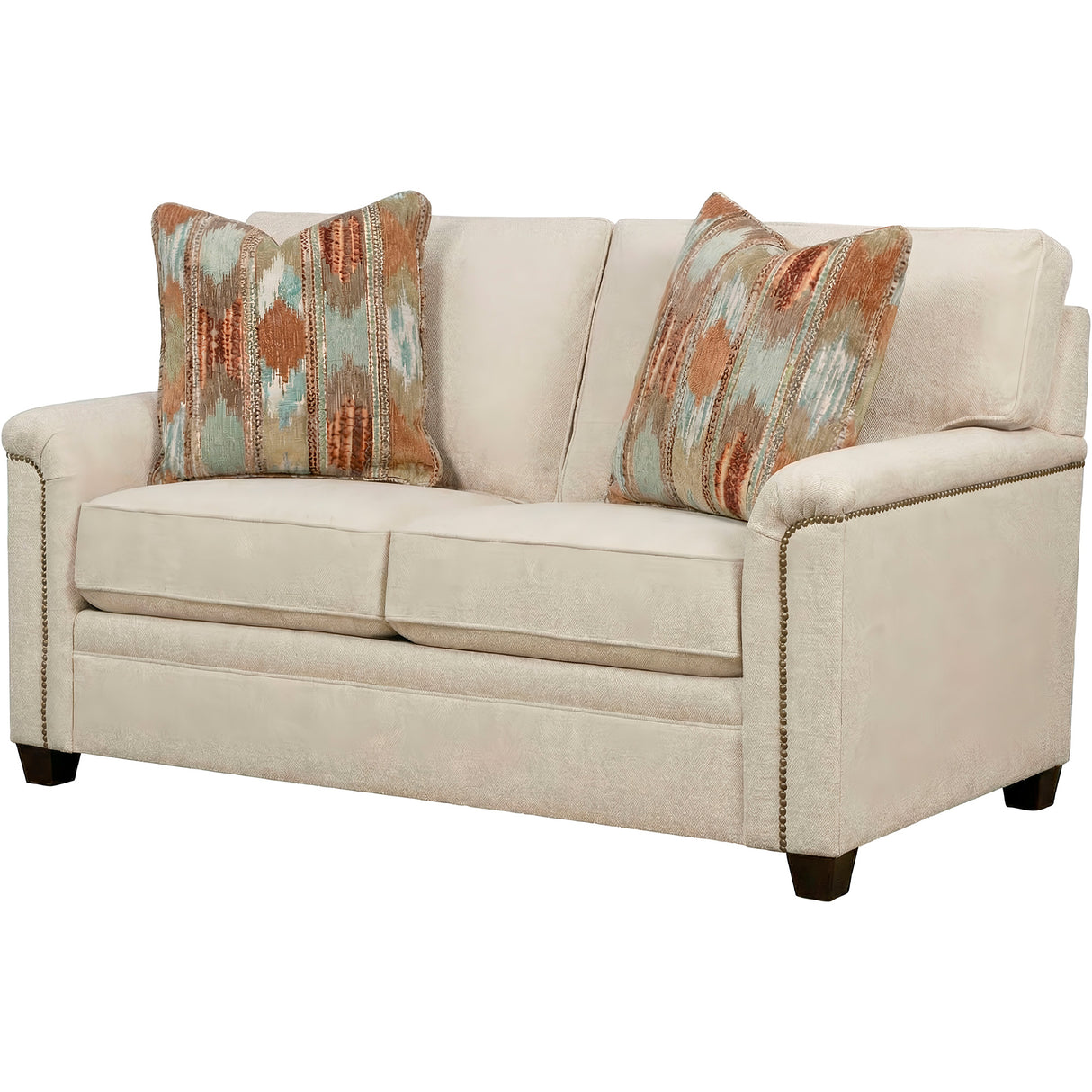 Front right view of Warren Twine Feather Blend Nail Head Loveseat