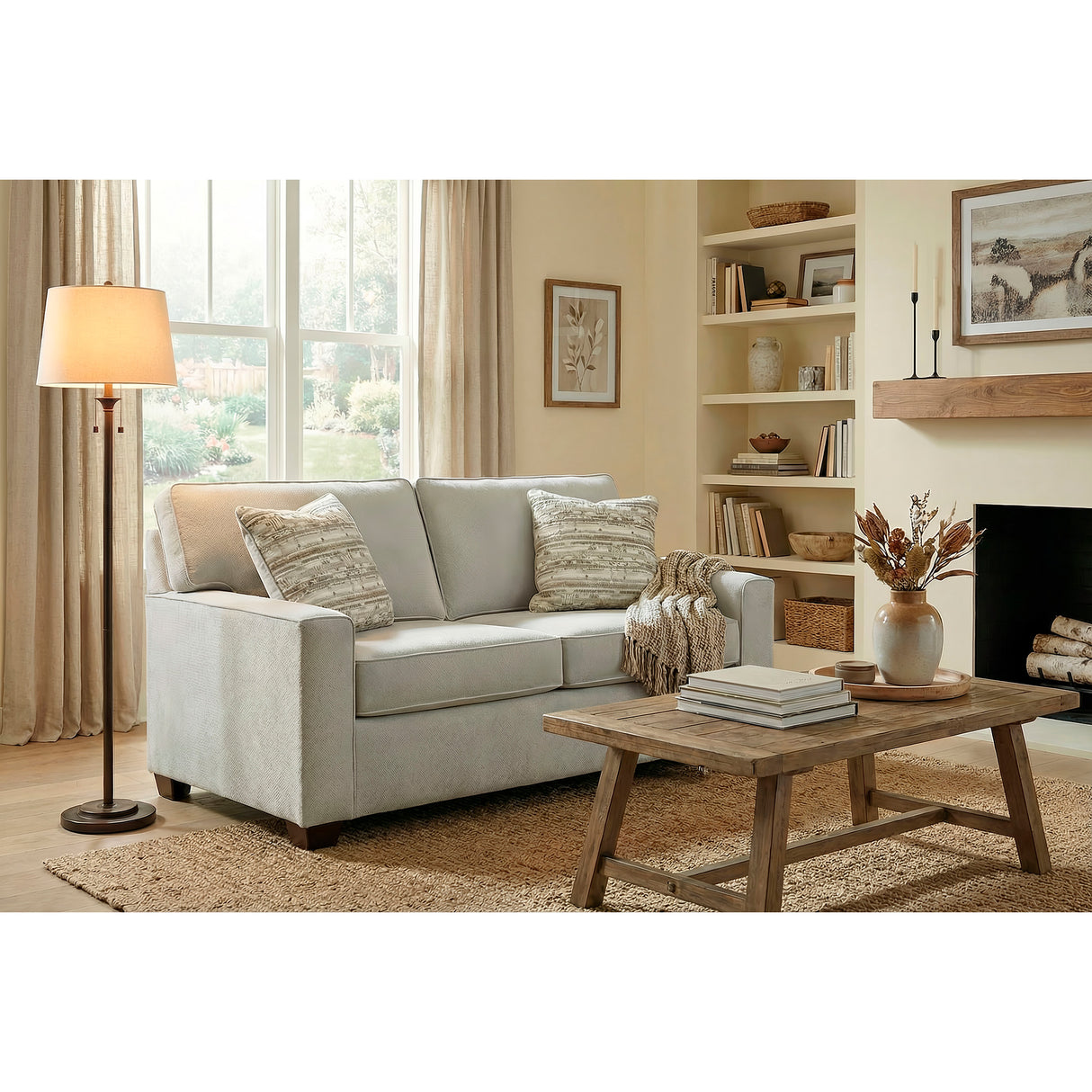 A room setting featuring Merritt Sterling Feather Blend Loveseat