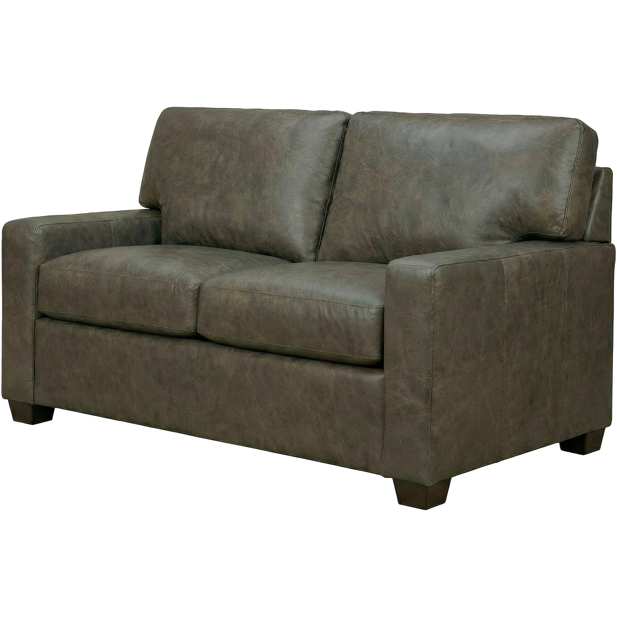 Front right view of Merritt Carbone Feather Blend Leather Loveseat