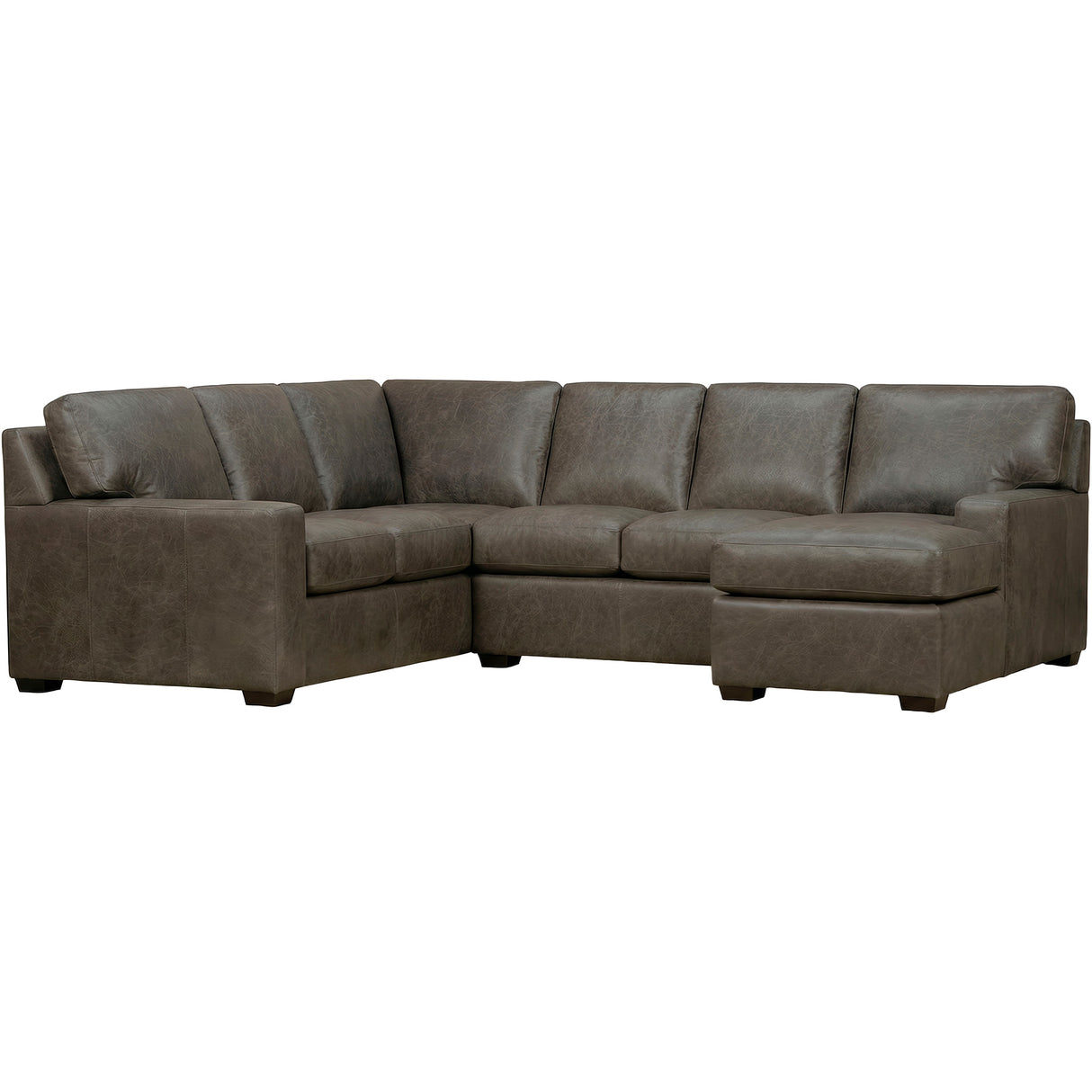 Front right view of Merritt Carbone 3 Piece Feather Blend Leather Right Chaise Sectional