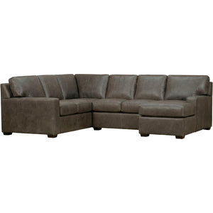 Front right view of Merritt Carbone 3 Piece Feather Blend Leather Right Chaise Sectional