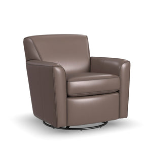 Front right view of Kingman Dark Stone Leather Swivel Glider