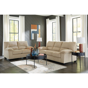 A room setting featuring SimpleJoy Sand Loveseat