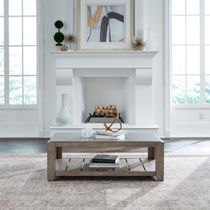 A room setting featuring Millstone Nutmeg Rectangular Cocktail Table