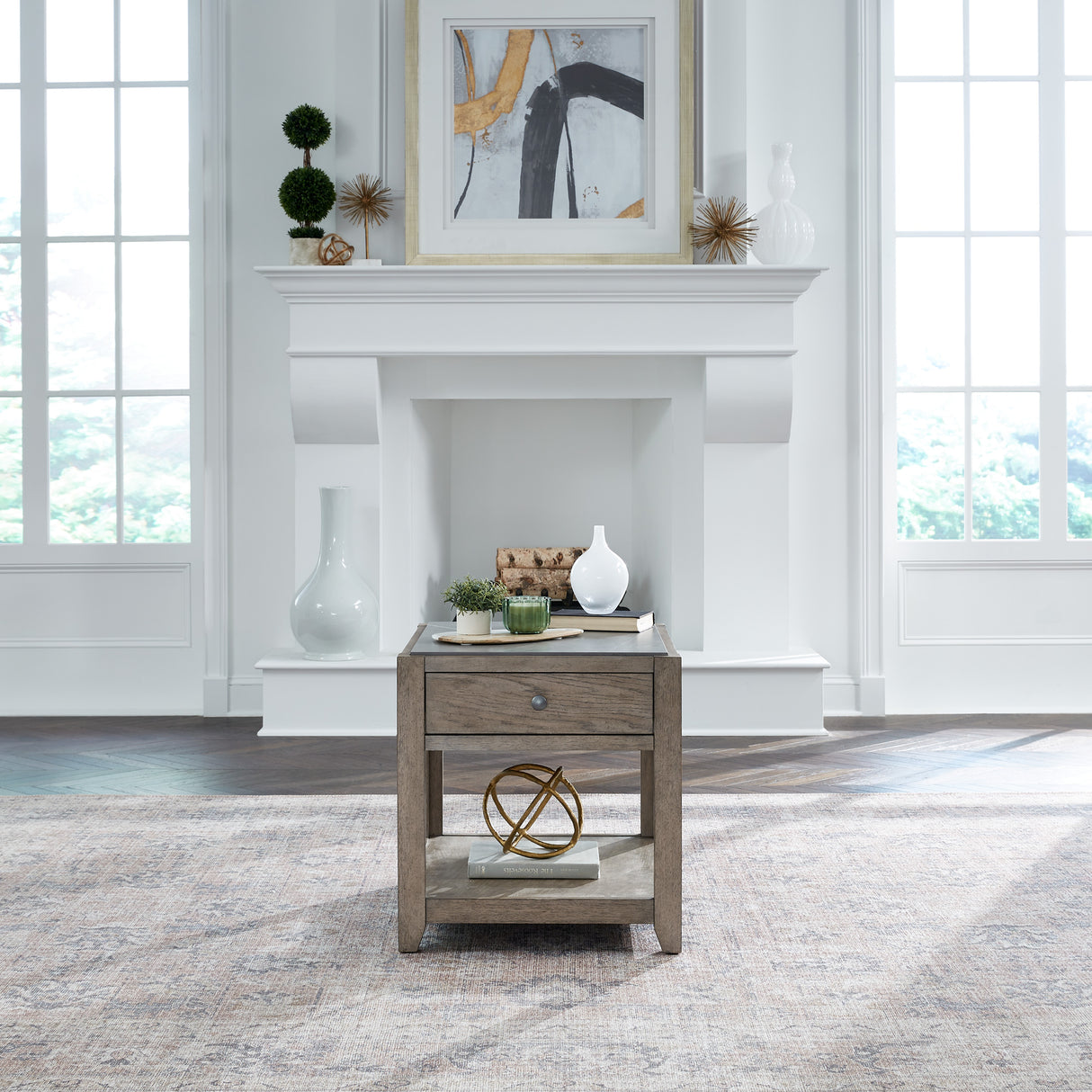 A room setting featuring Millstone Nutmeg End Table
