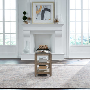 A room setting featuring Millstone Nutmeg Chairside Table