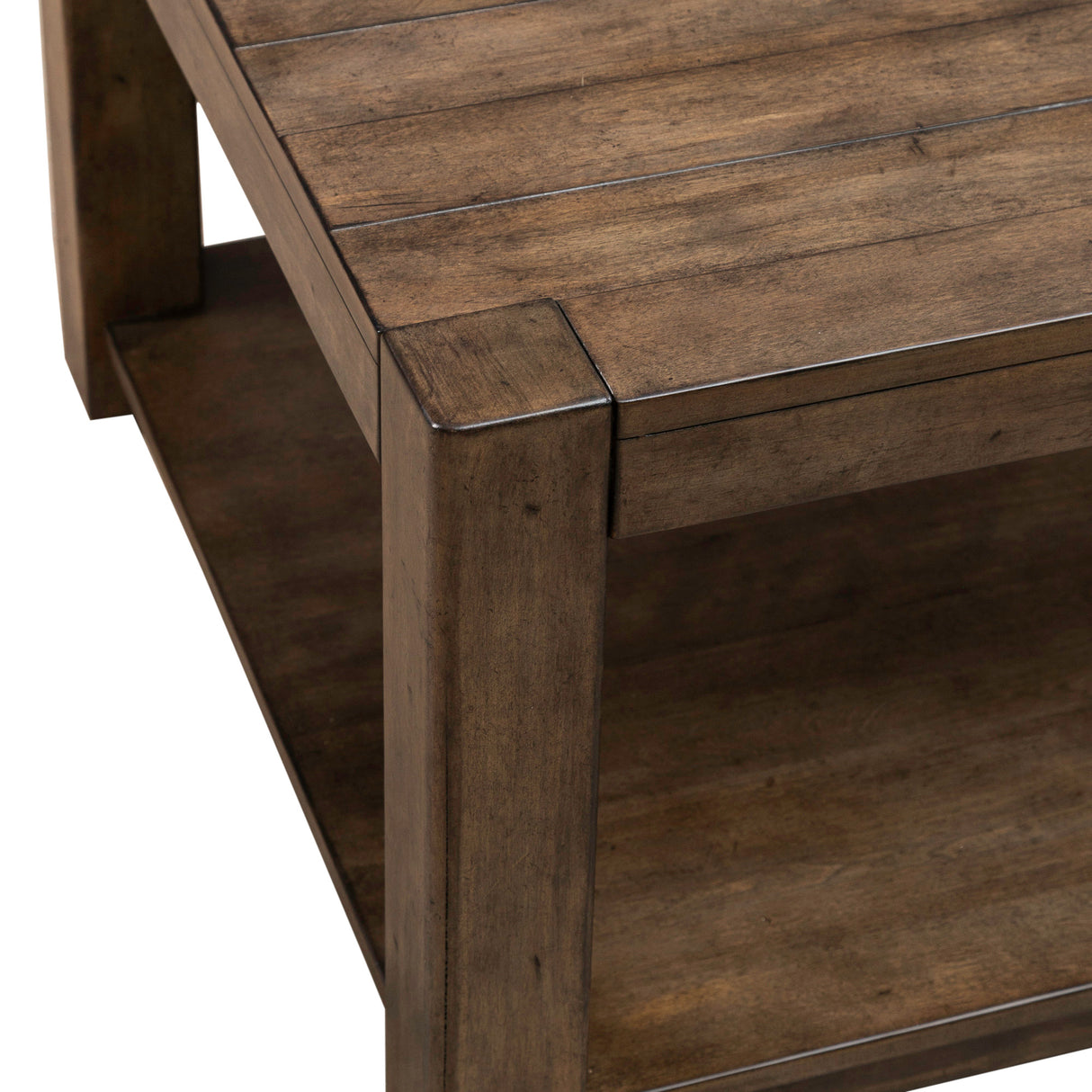 Detail view of Broadmore Cobblestone Brown Rectangular Cocktail Table