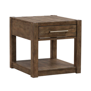 Front left view of Broadmore Cobblestone Brown Drawer End Table