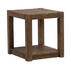 Front left view of Broadmore Cobblestone Brown Square Chairside Table