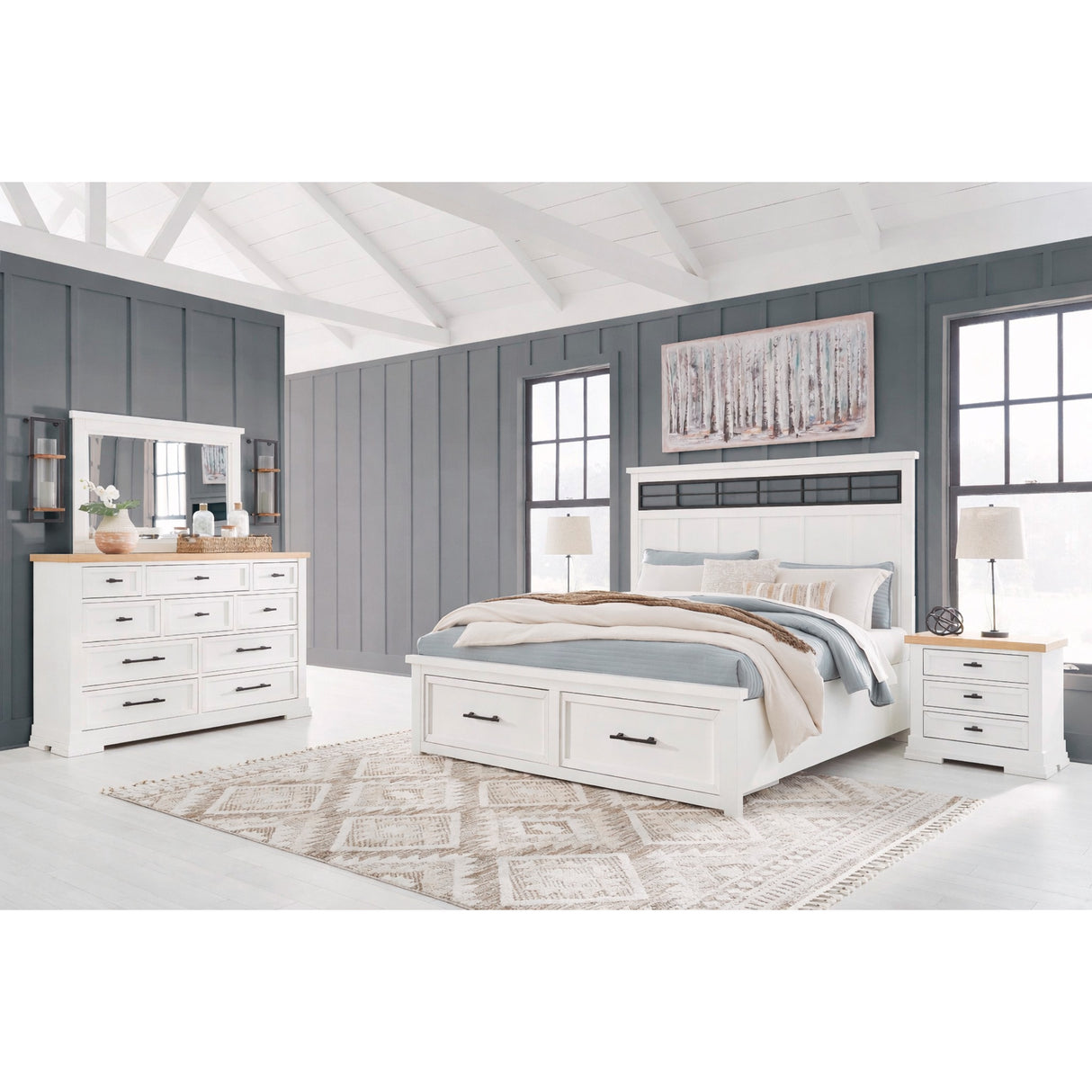 A room setting featuring Ashbryn White King 4 Piece Room Group