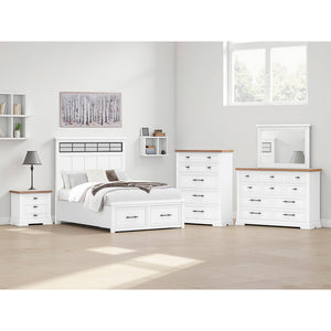 A room setting featuring Ashbryn White Queen Storage Bed