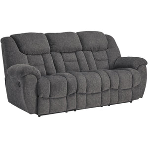 Front right view of Foreside Charcoal Reclining Sofa