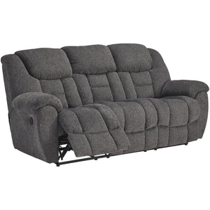 Detail view of Foreside Charcoal Reclining Sofa